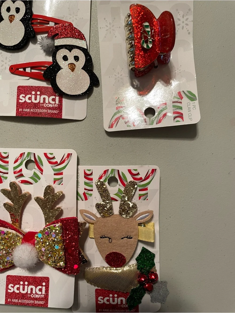 scunci Red, Green, White Holiday Kids Hair Bundle Christmas New
